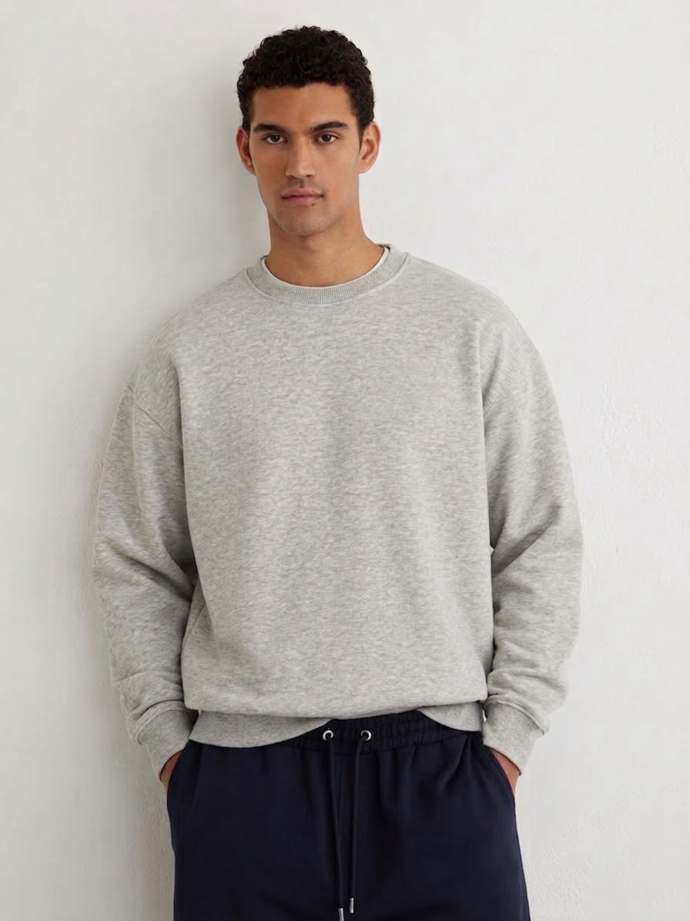 REISS Men's Douglas Soft Cotton Sweatshirt - Large, Light Grey
